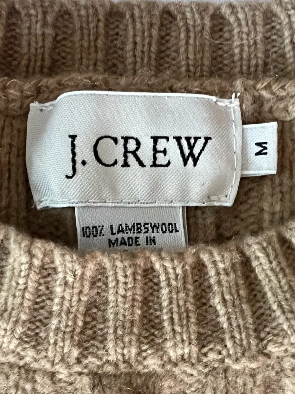 J Crew Men's Lambswool Cable Knit Crewneck Sweater - Brown Sz M